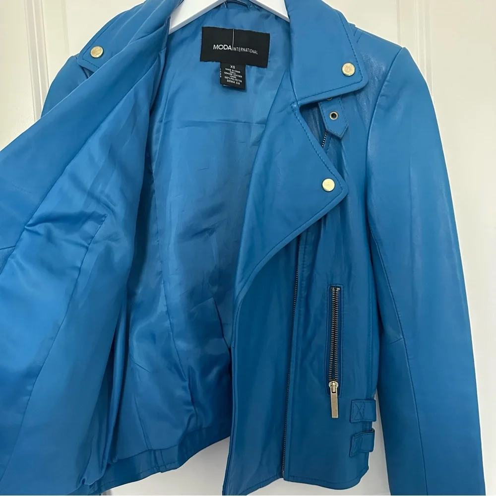 Nicola Leather Blue Jacket - Picture 5 of 5